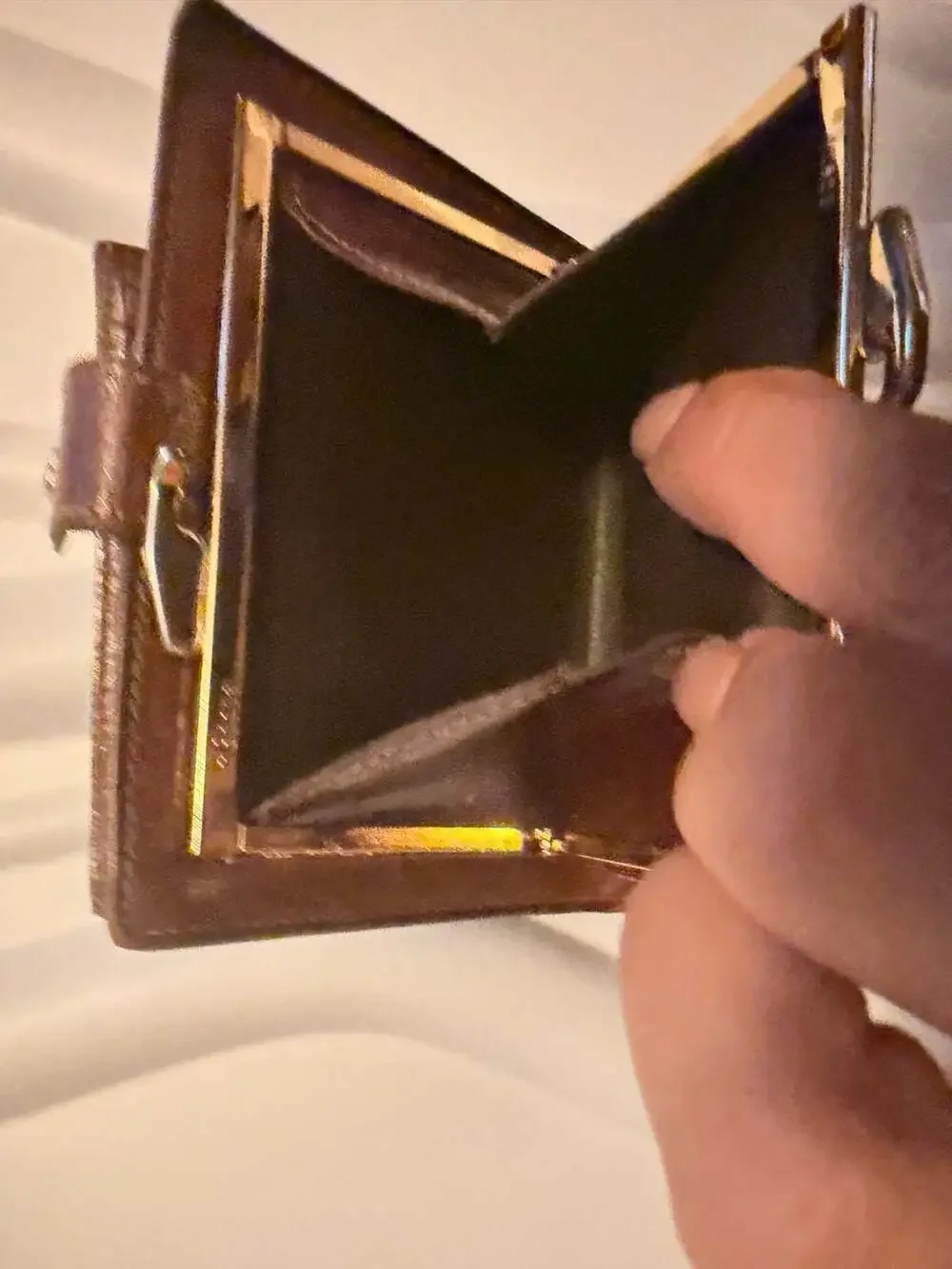 Bosca Brown Hand Stained Leather Framed Coin Pocket Snap Wallet